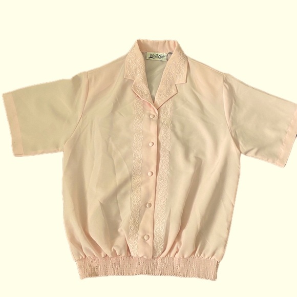 Vintage Yves St. Clair Peach Embroidered Button-Up Blouse w Shoulder Pads Sz 8 - Picture 4 of 6